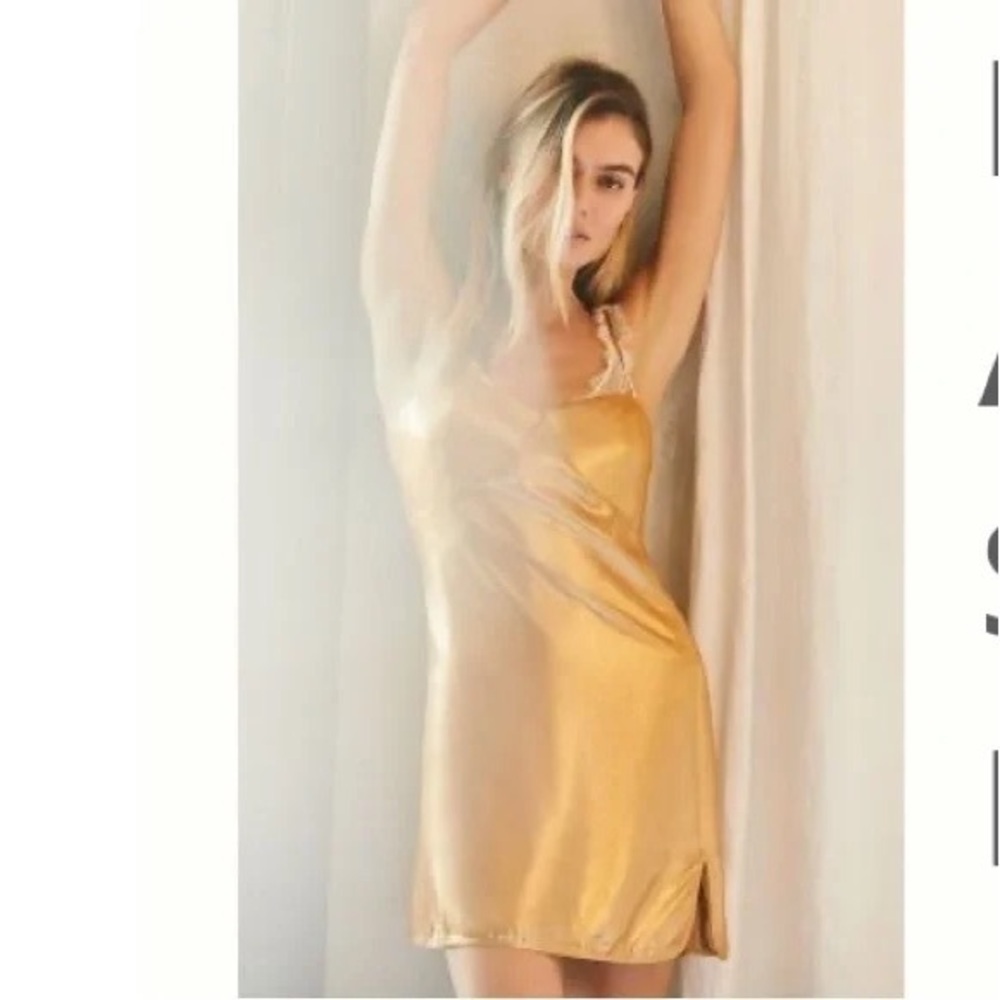 Anthropologie Gold Satin Sleep Dress M